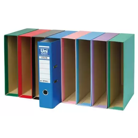 (92074) UNISYSTEM CAJETÍN PARA ARCHIVADOR PALANCA COLOR 65MM FOLIO AZUL