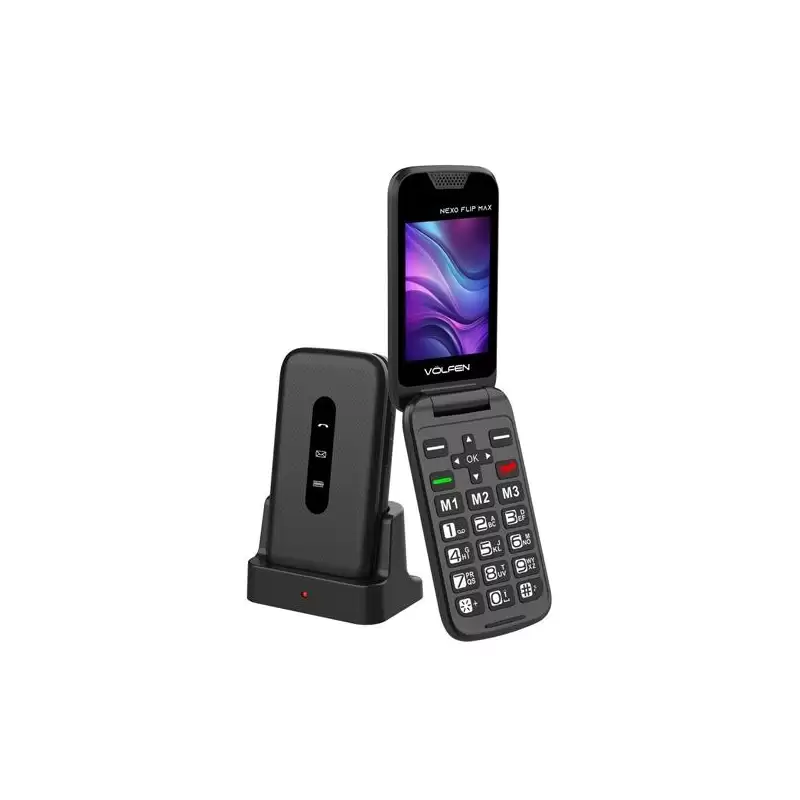 (8056273064562) VOLFEN TELEFONO MOVIL NEXO FLIP TIPO CHONCHA CON BASE NEGRO
