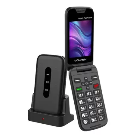 (8056273064562) VOLFEN TELEFONO MOVIL NEXO FLIP TIPO CHONCHA CON BASE NEGRO