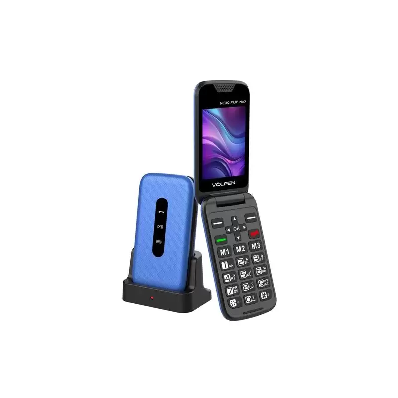 (NEXOFLIPMAX/BL) VOLFEN TELEFONO MOVIL NEXO FLIP TIPO CHONCHA CON BASE AZUL
