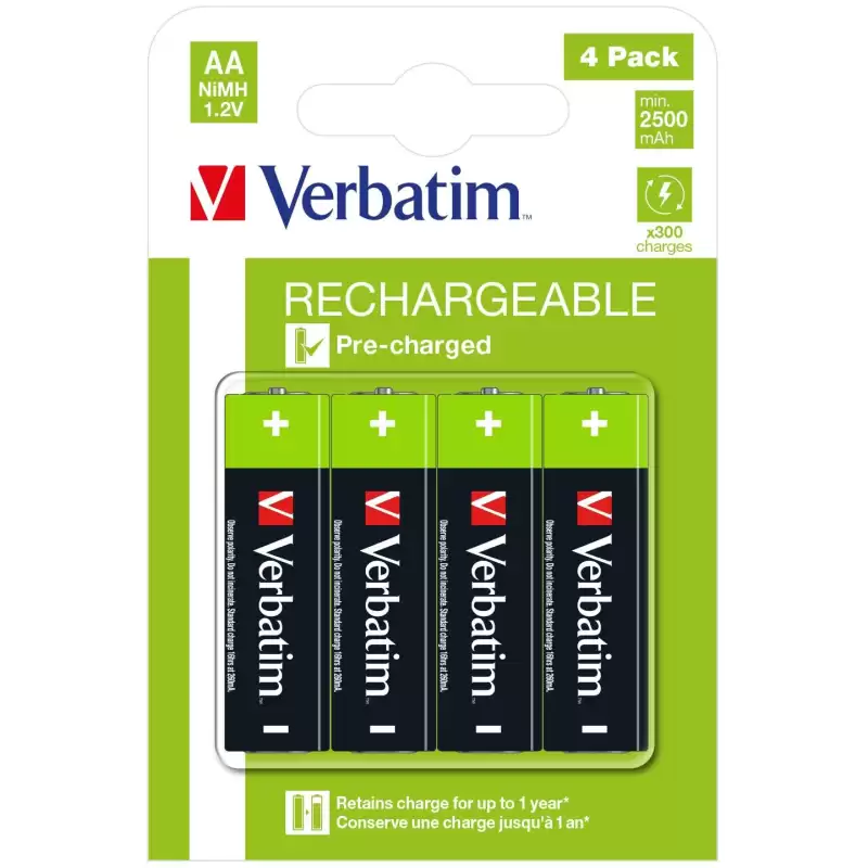 (49517) VERBATIM PILAS ALCALINAS RECARGABLES AA - HR06 - (PACK 4 UDS) (SUSTITUYE 49941)