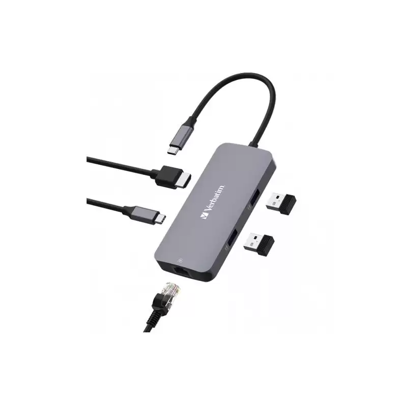 (32150) VERBATIM HUB PRO USB-C A 1XHDMI/1XRJ45/2XUSB-A 3.0/1XUSB-C PD PLATA