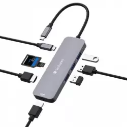 (32151) VERBATIM HUB PRO USB-C A 3XUSB 3.2 /2XHDMI /1XUSB-C PW/1XSD/1XMICROSD PLATA