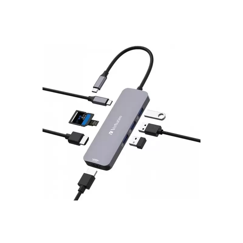 (32151) VERBATIM HUB PRO USB-C A 3XUSB 3.2 /2XHDMI /1XUSB-C PW/1XSD/1XMICROSD PLATA