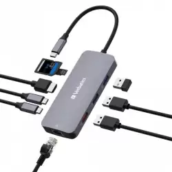 (32152) VERBATIM HUB PRO USB-C A 1XUSB 3.2/2XUSB 3.2/1XHDMI/1XRJ45/2XUSB-C/1XSD/1XMICROSD PLATA