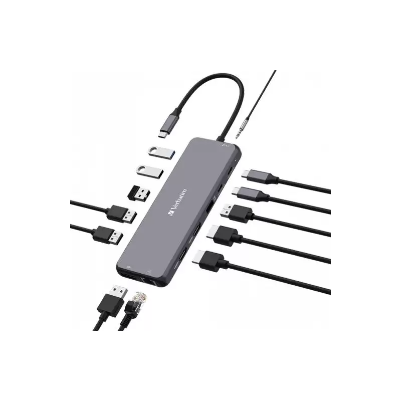(32153) VERBATIM HUB PRO USB-C A 2XHDMI/1XDP/1XRJ45/3XUSB-A 3.2/1XUSB-A 3.2/2 XUSB-A 2.0/1X JACK 3.5/2XUSB-C PD PLATA