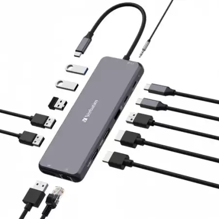(32153) VERBATIM HUB PRO USB-C A 2XHDMI/1XDP/1XRJ45/3XUSB-A 3.2/1XUSB-A 3.2/2 XUSB-A 2.0/1X JACK 3.5/2XUSB-C PD PLATA