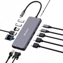 (32154) VERBATIM HUB PRO USB-C A 2XHDMI/1XVGA/1XRJ45/3XUSB-A 3.2/1XUSB-C 3.2/2XUSB-A 2.0/11XSD/1XMICROSD
