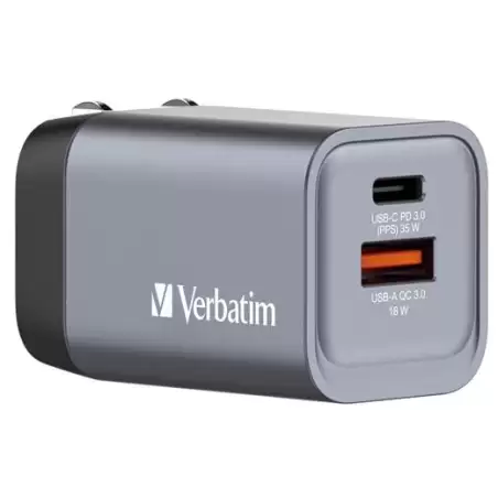(32200) VERBATIM GNC-35 CARGADOR PARED GAN 35W USB-A 3.0 Y USB-C 3.0