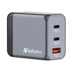 (32201) VERBATIM GNC-65 CARGADOR PARED GAN 65W USB-A 3.0 Y 2XUSB-C 3.0