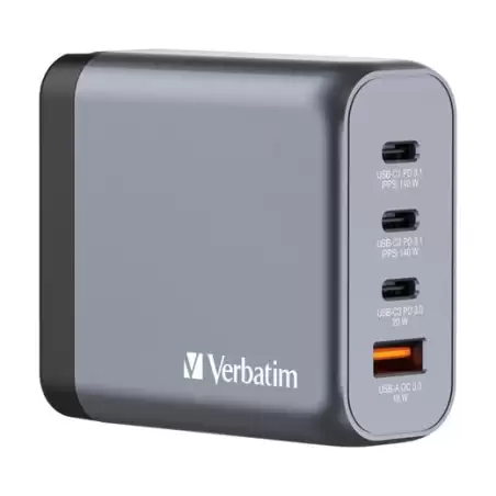 (32203) VERBATIM GNC-140 CARGADOR PARED GAN 140W USB-A 3.0 Y 3XUSB-C 3.0