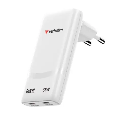 (32355) VERBATIM CARGADOR PARED GAN FOLD 'N' GO 65W 2XUSB-C 3.0 BLANCO