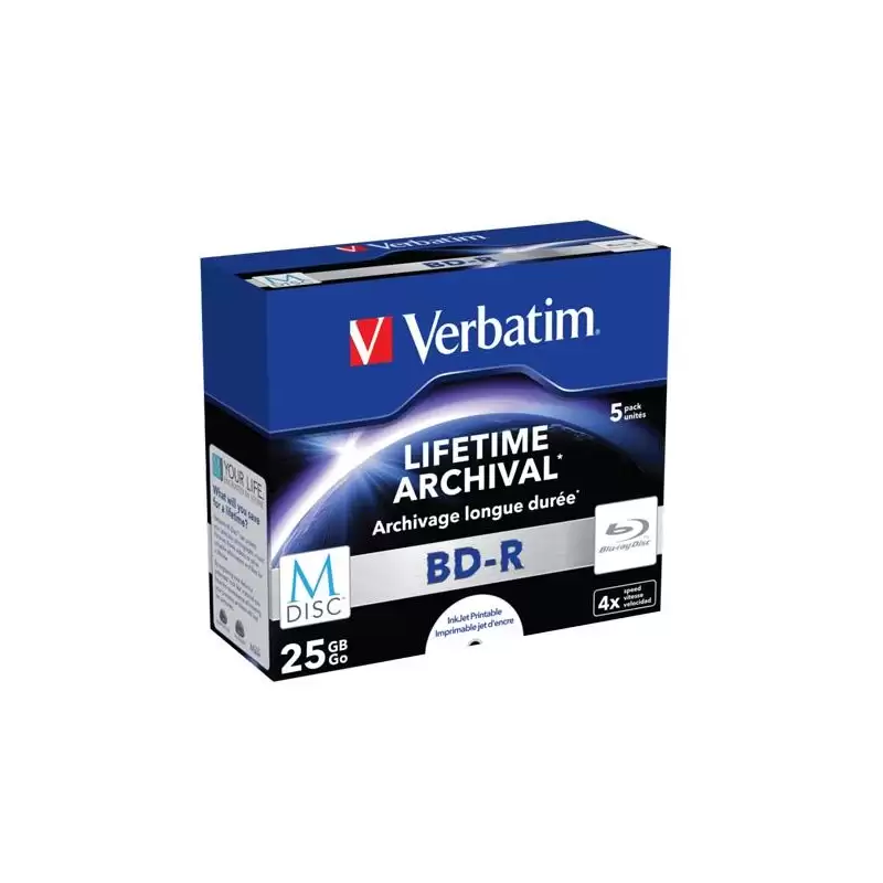(43823) VERBATIM BD-R MDISC BLU-RAY 25GB 4X SPEED DATALIFE WHITE BLUE SURFACE -5 PACK