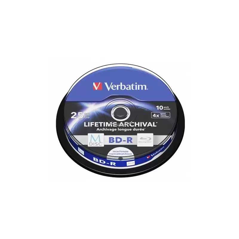 (43825) VERBATIM BD-R MDISC BLU-RAY 25GB 4X SPEED DATALIFE WHITE BLUE SURFACE -10 PACK