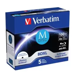 (43834) VERBATIM BDXL MDISC BLU-RAY 100GB 4X SPEED DATALIFE WHITE BLUE SURFACE- 5 PACK