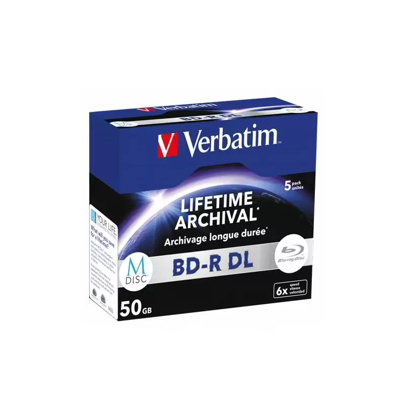 (43846) VERBATIM BD-R DL MDISC BLU-RAY 50GB 6X SPEED DATALIFE WHITE BLUE SURFACE- 5 PACK