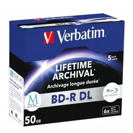 (43846) VERBATIM BD-R DL MDISC BLU-RAY 50GB 6X SPEED DATALIFE WHITE BLUE SURFACE- 5 PACK