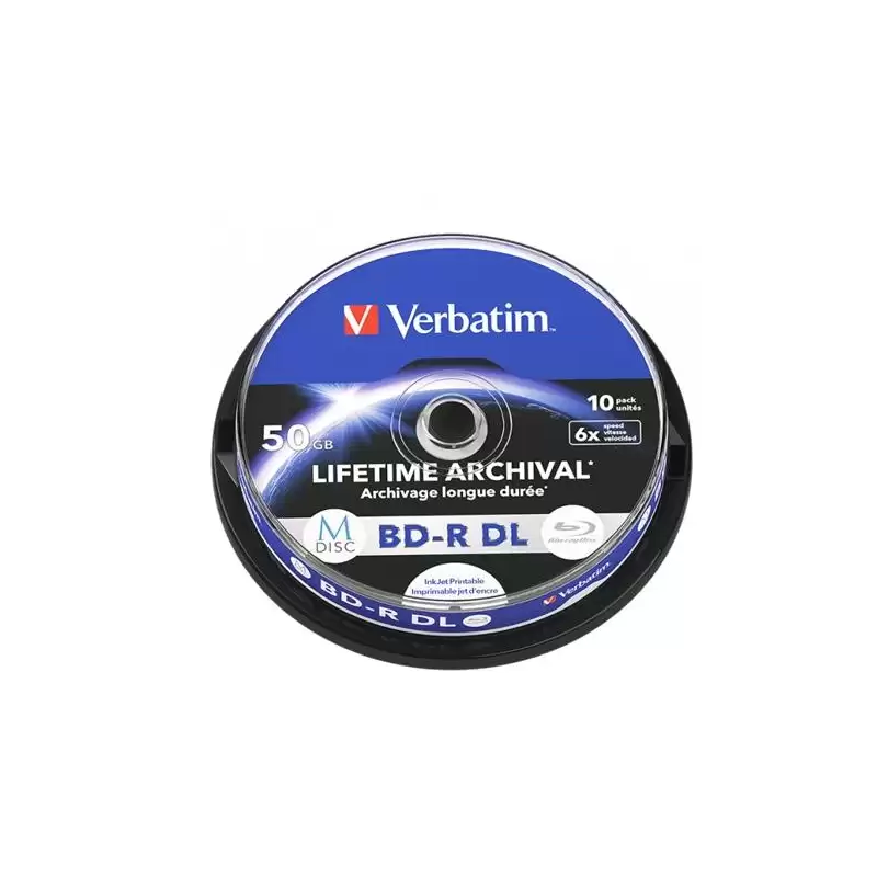 (43847) VERBATIM BD-R DL MDISC BLU-RAY 50GB 6X SPEED DATALIFE WHITE BLUE SURFACE -10 PACK