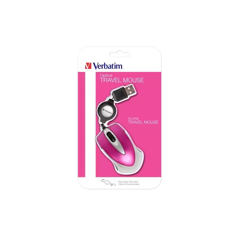 (49021) VERBATIM RATÓN GO MINI CABLE USB RETRÁCTIL 1000PPP ULTRAPORTÁTIL FUCSIA