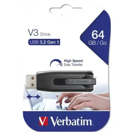 (49174) VERBATIM PENDRIVE V3 STORE ´N´ GO SUPER SPEED 64GB RETRÁCTIL USB 3.2 NEGRO
