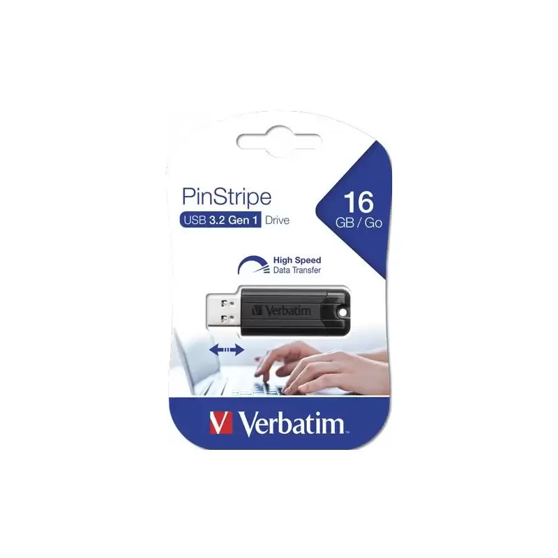 (49316) VERBATIM PENDRIVE PINSTRIPE 16GB HIGH SPEED RETRÁCTIL USB 3.2 NEGRO