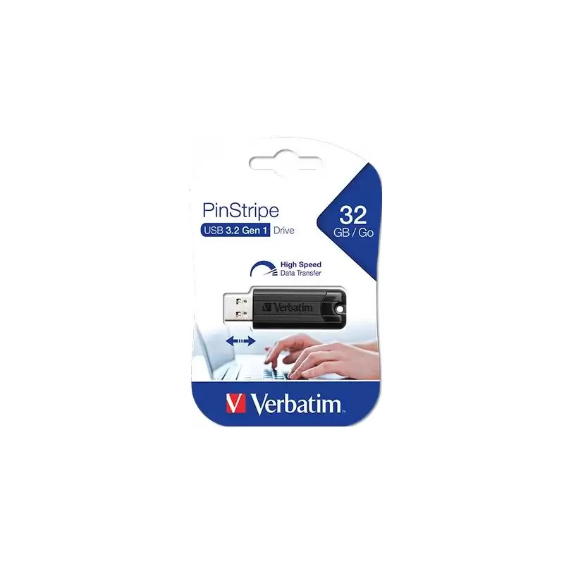 (49317) VERBATIM PENDRIVE PINSTRIPE 32GB HIGH SPEED RETRÁCTIL USB 3.2 NEGRO