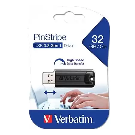(49317) VERBATIM PENDRIVE PINSTRIPE 32GB HIGH SPEED RETRÁCTIL USB 3.2 NEGRO