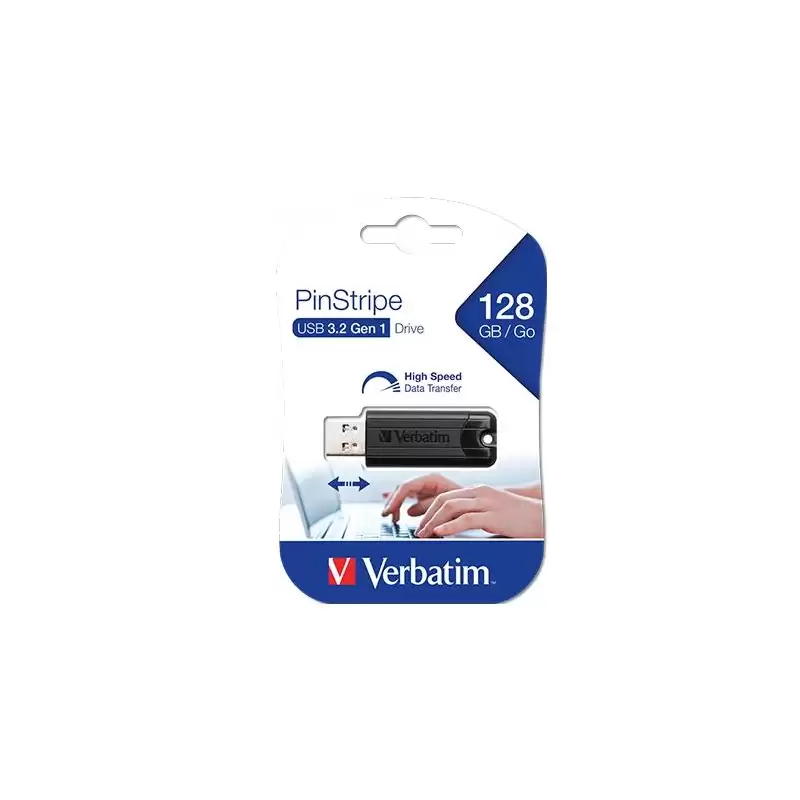 (49319) VERBATIM PENDRIVE PINSTRIPE 128GB HIGH SPEED RETRÁCTIL USB 3.2 NEGRO