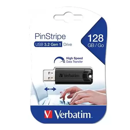 (49319) VERBATIM PENDRIVE PINSTRIPE 128GB HIGH SPEED RETRÁCTIL USB 3.2 NEGRO