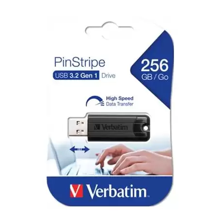(49320) VERBATIM PENDRIVE PINSTRIPE 256GB HI-SPEED RETRÁCTIL USB 3.2 NEGRO