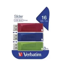 (49326) VERBATIM PENDRIVE SLIDER 16GB RETRÁCTIL USB 2.0 C/SURTIDOS -MULTIPACK 3U-