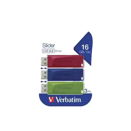 (49326) VERBATIM PENDRIVE SLIDER 16GB RETRÁCTIL USB 2.0 C/SURTIDOS -MULTIPACK 3U-
