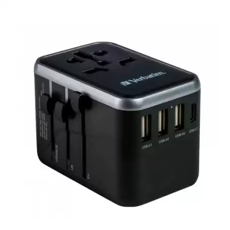 (49546) VERBATIM UTA-04 ADAPTADOR  UNIVERSAL DE VIAJE CON 1 PUERTO USB-C - 3 PUERTO USB-A - 1 PUERTO USB-C