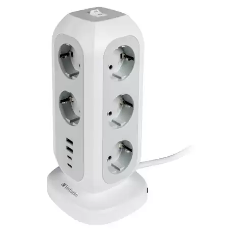 (49547) VERBATIM REGLETA DE ENCHUFES CON 11 TOMAS CON INTERRUPTOR CABLE 2 M + 2 UBS-C Y 2 USB-A BLANCO
