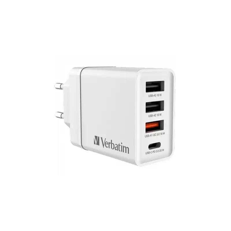 (49701) VERBATIM CARGADOR PARED GAN 30W 1XUSB-C PD/1XUSB-A 3.0/2XUSB-A