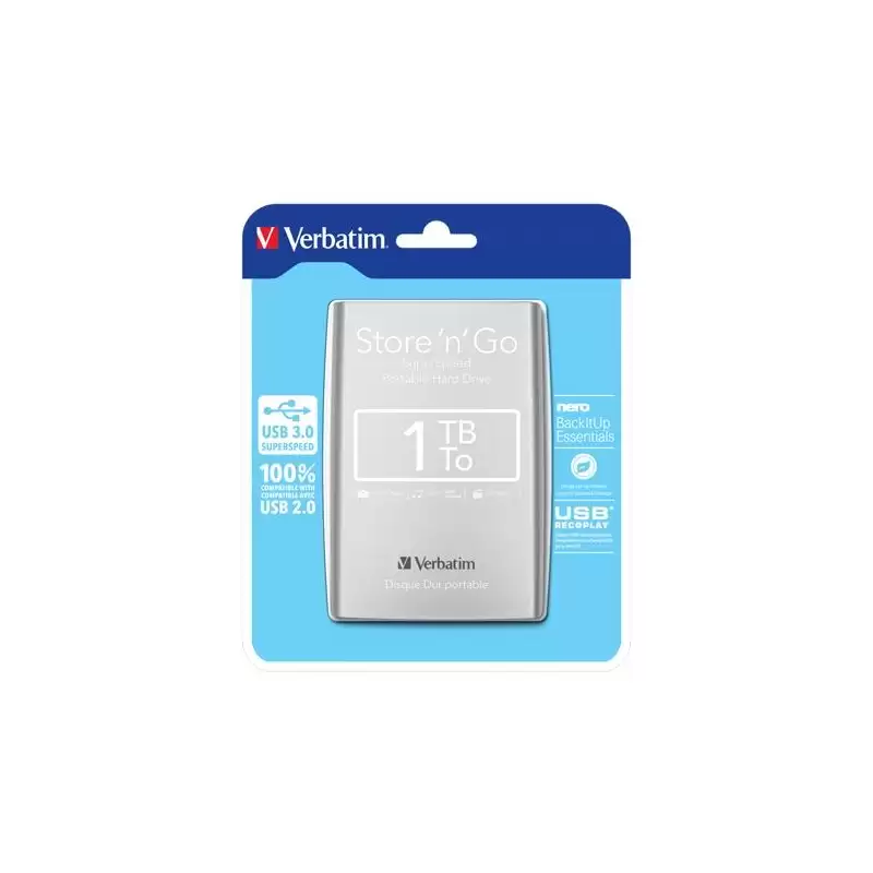 (53071) VERBATIM DISCO DURO PORTÁTIL STORE 'N' GO 1TB HDD 2.5" USB 3.0 PLATA