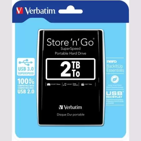 (53177) VERBATIM DISCO DURO PORTÁTIL STORE 'N' GO 2TB HDD 2.5" USB 3.0 NEGRO