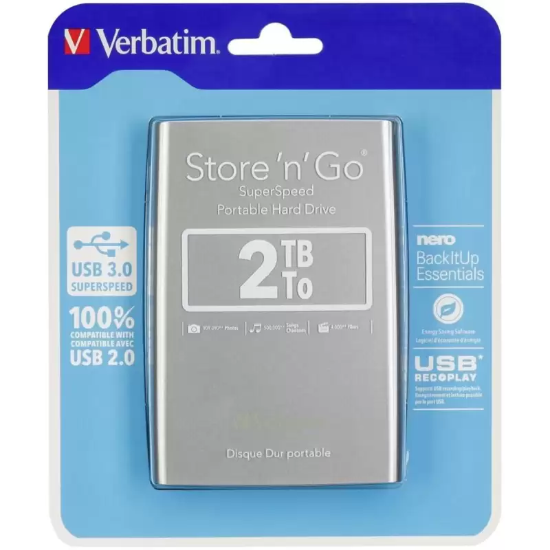 (53189) VERBATIM DISCO DURO PORTÁTIL STORE 'N' GO 2TB HDD 2.5" USB 3.0 PLATA