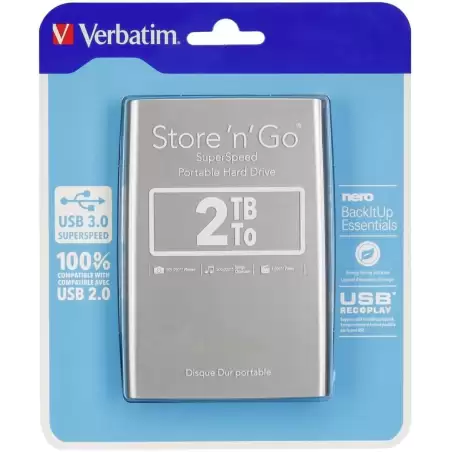 (53189) VERBATIM DISCO DURO PORTÁTIL STORE 'N' GO 2TB HDD 2.5" USB 3.0 PLATA