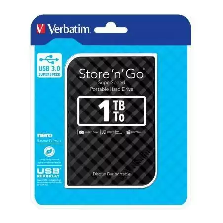(53194) VERBATIM DISCO DURO EXTERNO STORE 'N' GO 1TB HDD 2.5" USB 3.0 NEGRO