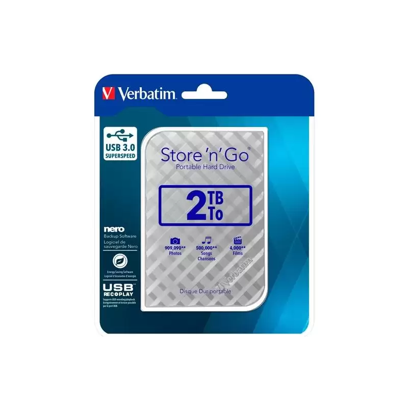 (53198) VERBATIM DISCO DURO PORTÁTIL STORE 'N' GO 2TB HDD 2.5" USB 3.0 PLATA