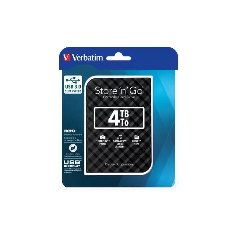 (53223) VERBATIM DISCO DURO PORTÁTIL STORE 'N' GO 4TB HDD 2.5" USB 3.0 NEGRO