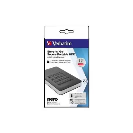 (53401) VERBATIM DISCO DURO EXTERNO STORE 'N' GO 1TB HDD 1TB USB 3.1 CON TECLADO Y CLAVE DE ACCESO