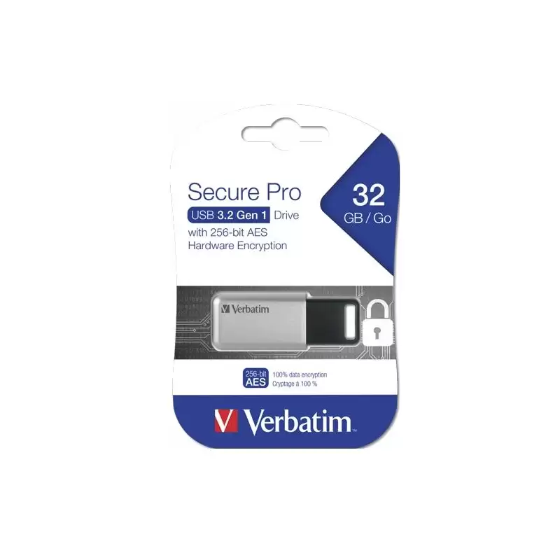 (98665) VERBATIM PENDRIVE SECURE PRO 32GB RETRÁCTIL USB 3.2 HARDWARE ENCRYPTION PLATA