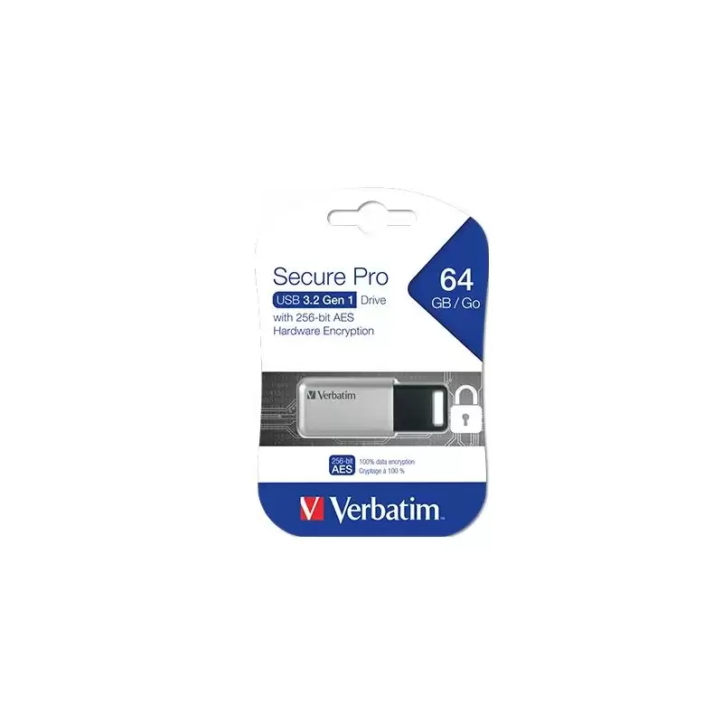 (98666) VERBATIM PENDRIVE SECURE PRO 64GB RETRÁCTIL USB 3.2 HARDWARE ENCRYPTION PLATA