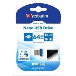 (98711) VERBATIM PENDRIVE NANO STORE'N'STAY 64GB SUPER SPEED USB 3.0 AZUL