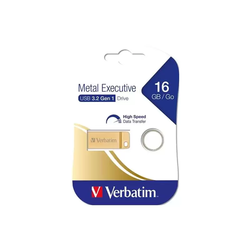 (99104) VERBATIM PENDRIVE METAL EXECUTIVE 16GB C/RANURA PARA COLGAR Y LLAVERO USB 3.2 GOLD