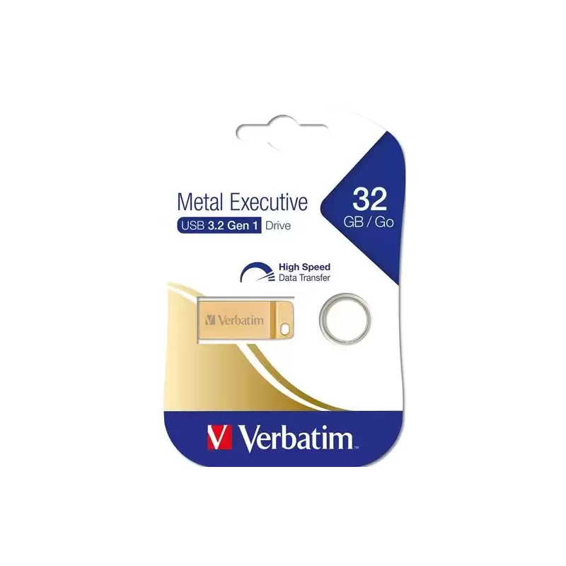 (99105) VERBATIM PENDRIVE METAL EXECUTIVE 32GB C/RANURA PARA COLGAR Y LLAVERO USB 3.2 GOLD