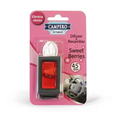 (A501300003) VINFER AMBIENTADOR MEMBRANA COCHE CAMPERO CAR FRAGANCES DIFUSOR + RECAMBIO FRUTOS ROJOS