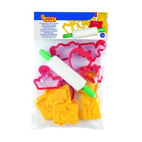 (7/6R) JOVI BOLSA COLGABLE CON 6 MOLDES + 6 MOLDES DE CORTE + RODILLO DE MODELAJE C/SURTIDOS